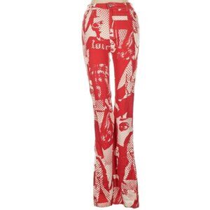 EDIKTED RED GRAPHIC PRINT COTTON BOOT LEG CUT PANTS